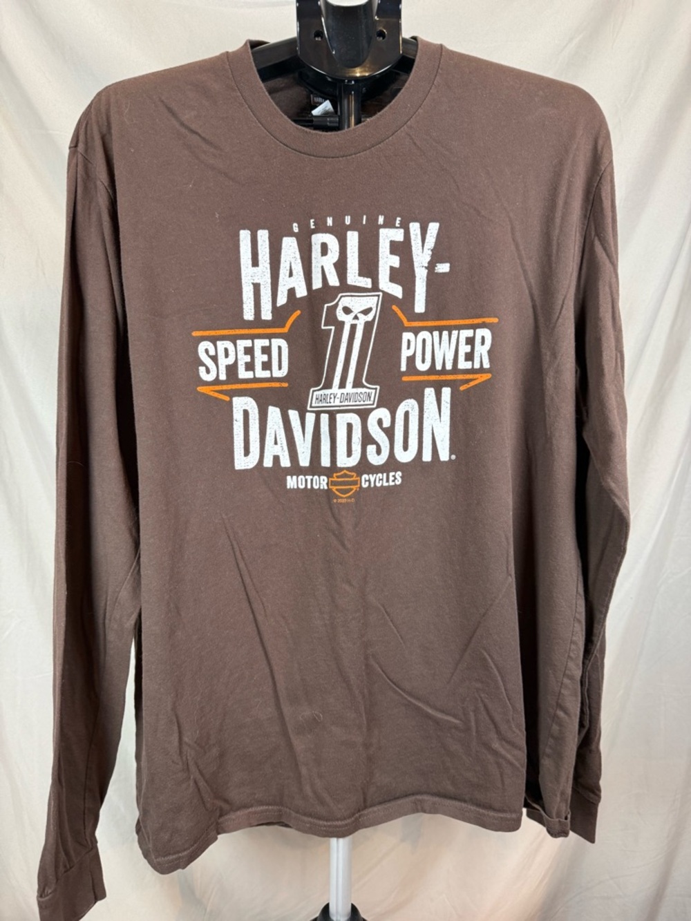 Harley-Davidson Long Sleeve Graphic T-Shirt – Brown “Speed Power” Design 🏍️